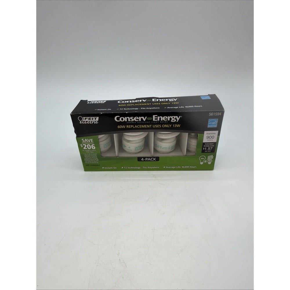 Feit Electric 60W Light Bulbs 4 Pack Conserv Energy 13 Watts 900 Lumens New